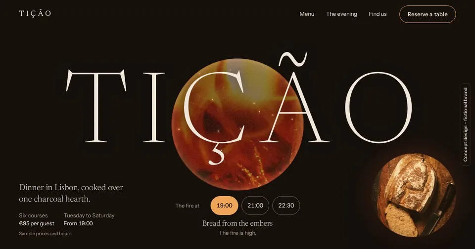 Opening screen of the TIÇÃO concept site (fictional brand).
