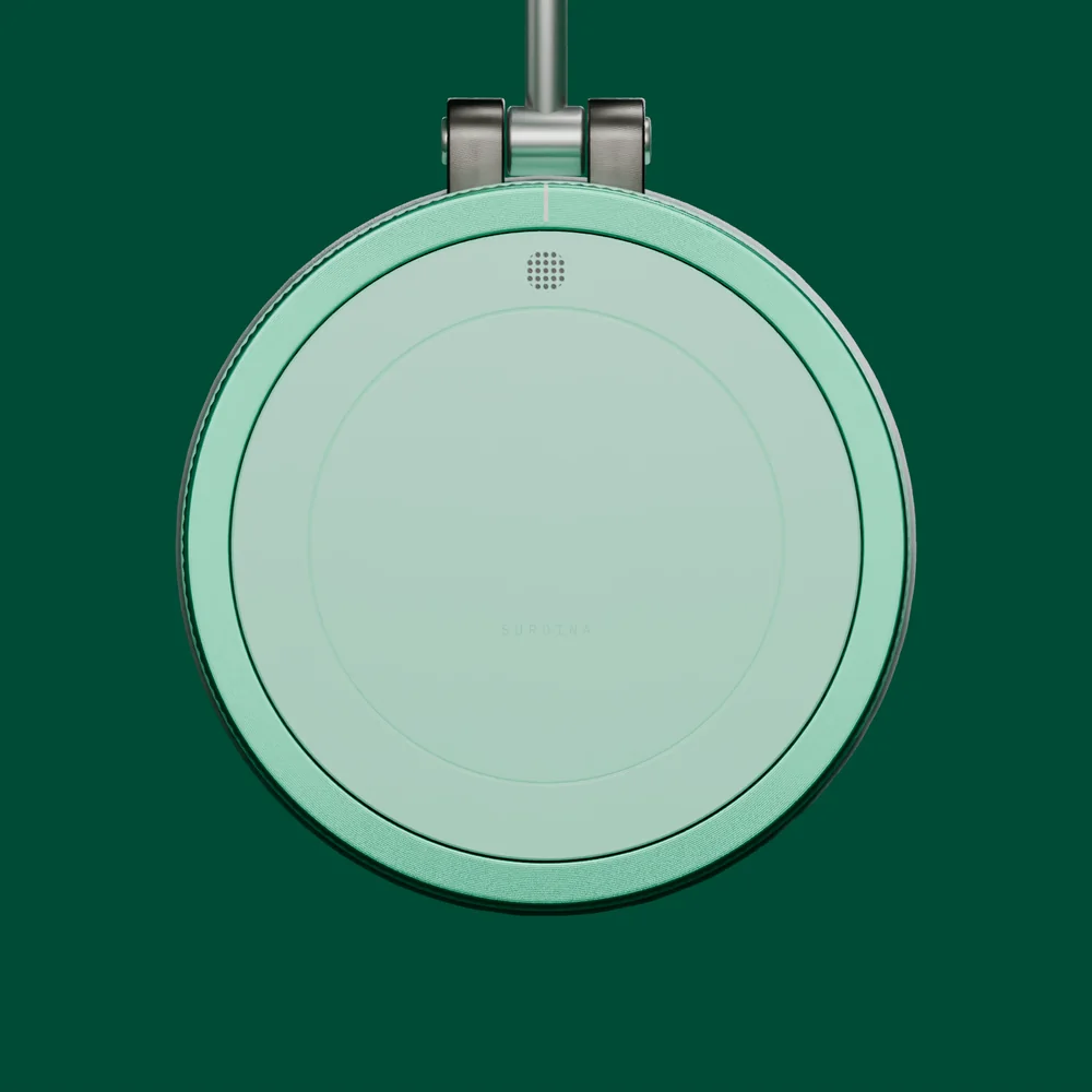 The right cup of Surdina, seen from the front: jade ceramic with a darker knurled control ring around the edge.