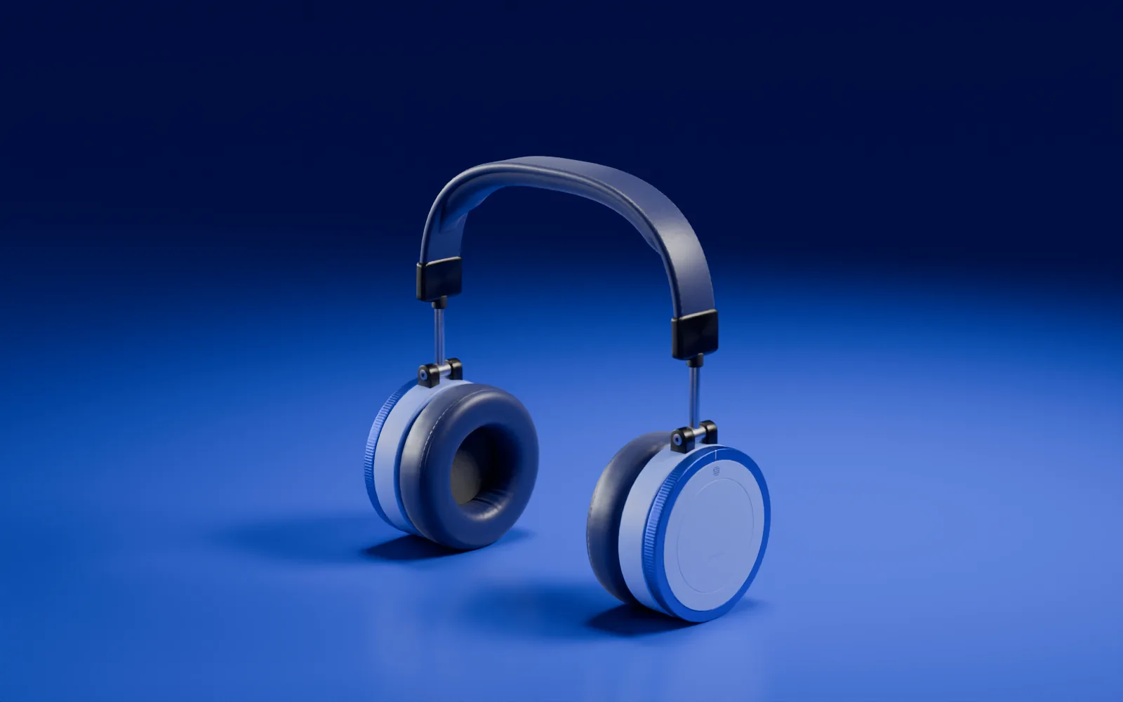 Surdina headphones in the Lapis finish: lapis ceramic cups, midnight leather band and cushions, a deeper lapis ring, on a lapis-blue floor.