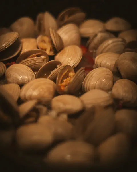 Clams in a dark pan